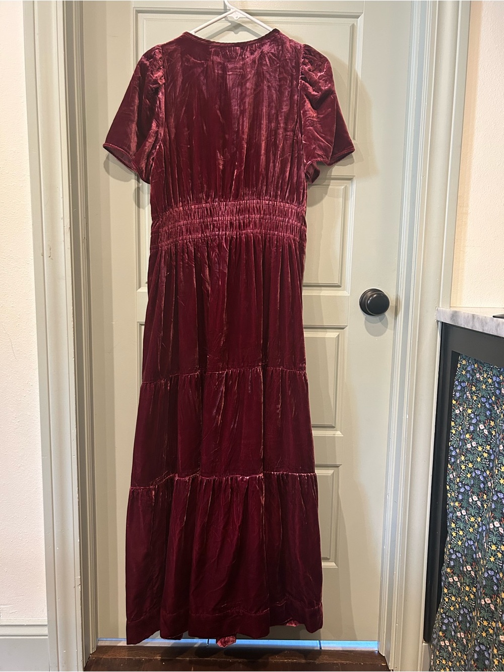 Anthropologie Burgundy Velvet Tiered Maxi Dress - Picture 4 of 5